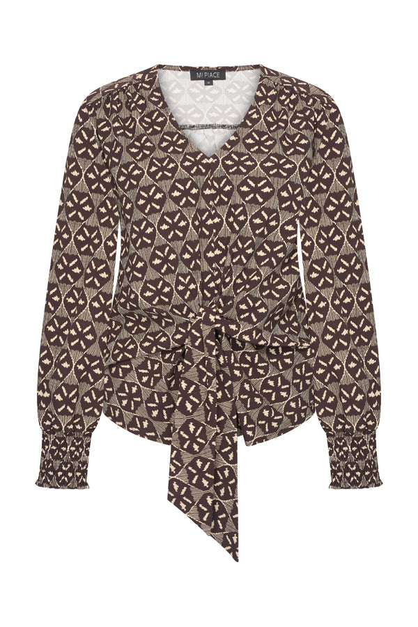 Mi Piace Top Knotted Harvest Ikat Print in Espresso